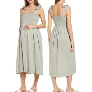 Hatch Maternity The Margaux Dress Sage Gingham Cotton Size 2 Medium Beachy Boho